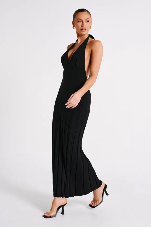 Meshki Maxi Dresses Caity Ribbed Halter Maxi Dress 8211 Black Black 8211 Women