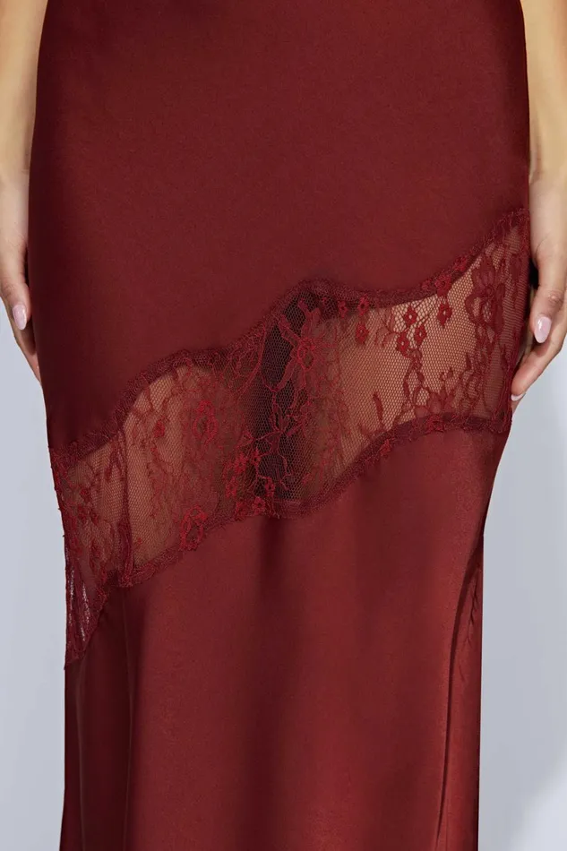 Meshki Maxi Dresses Chandra Lace Detail Satin Maxi Dress 8211 Cherry Chocolate Cherrychocolate 8211 Women