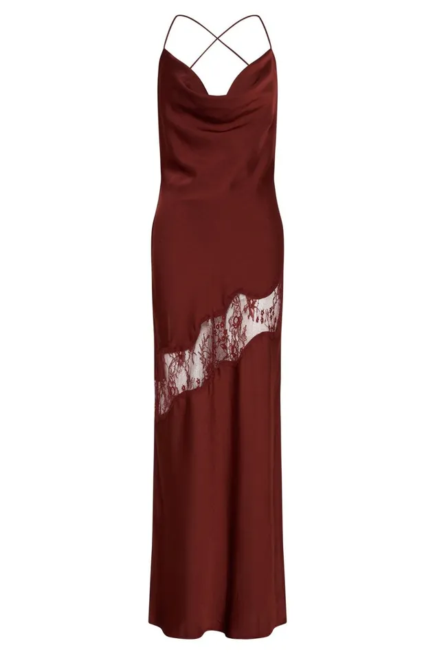 Meshki Maxi Dresses Chandra Lace Detail Satin Maxi Dress 8211 Cherry Chocolate Cherrychocolate 8211 Women