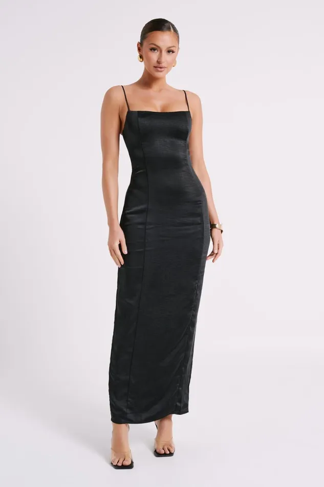 Meshki Maxi Dresses Chrisley Satin Maxi Dress With Split 8211 Black Black 8211 Women