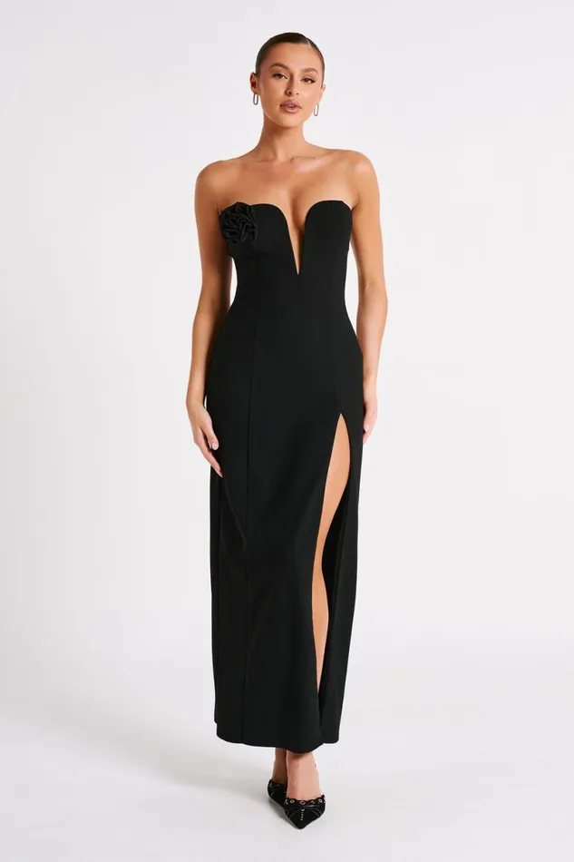 Meshki Maxi Dresses Haven Strapless Rose Maxi Dress 8211 Black Black 8211 Women
