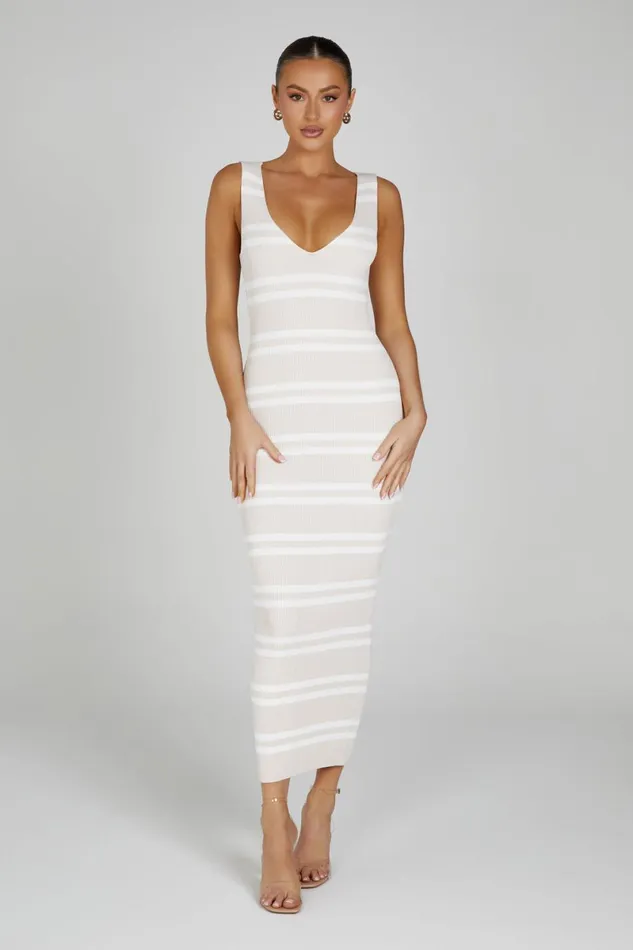 Meshki Maxi Dresses Henrietta Stripe Knit Maxi Dress 8211 NudeWhite Nudewhite 8211 Women Meshki Maxi Dresses Henrietta Stripe Knit Maxi Dress 8211 NudeWhite Nudewhite 8211 Women