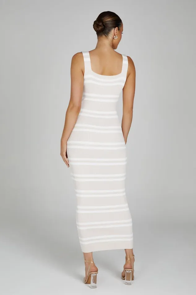 Meshki Maxi Dresses Henrietta Stripe Knit Maxi Dress 8211 NudeWhite Nudewhite 8211 Women