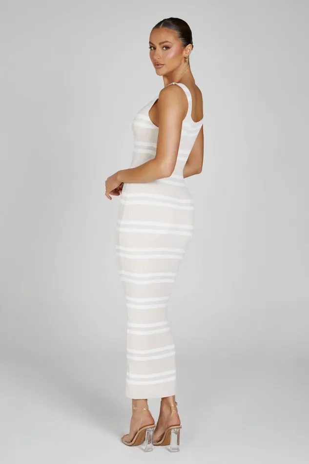 Meshki Maxi Dresses Henrietta Stripe Knit Maxi Dress 8211 NudeWhite Nudewhite 8211 Women