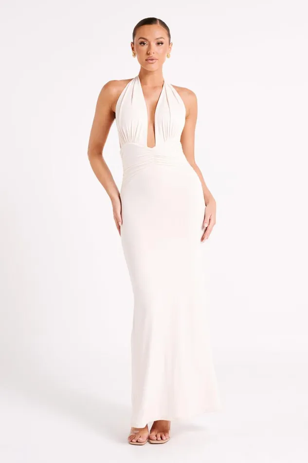 Meshki Maxi Dresses Jovanna Slinky Halter Maxi Dress 8211 Sand Sand 8211 Women