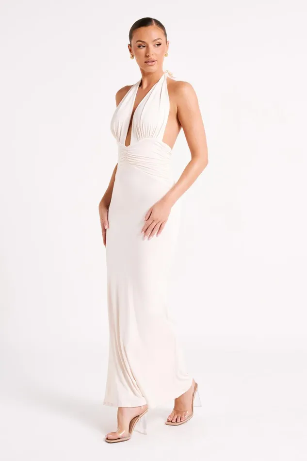 Meshki Maxi Dresses Jovanna Slinky Halter Maxi Dress 8211 Sand Sand 8211 Women