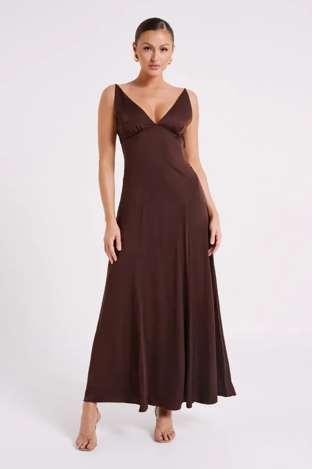 Meshki Maxi Dresses Kamala Low Back Satin Maxi Dress 8211 Dark Chocolate Darkchocolate 8211 Women Meshki Maxi Dresses Kamala Low Back Satin Maxi Dress 8211 Dark Chocolate Darkchocolate 8211 Women