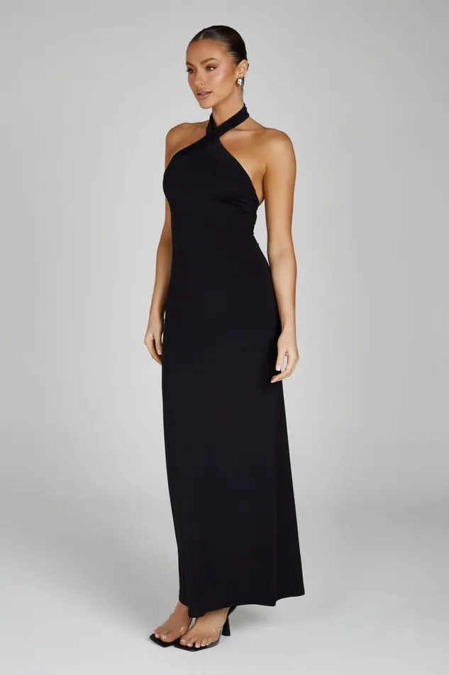 Meshki Maxi Dresses Kimberley Recycled Nylon Halter Maxi Dress 8211 Black Black 8211 Women