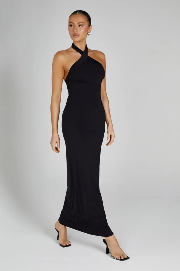 Meshki Maxi Dresses Kimberley Recycled Nylon Halter Maxi Dress 8211 Black Black 8211 Women