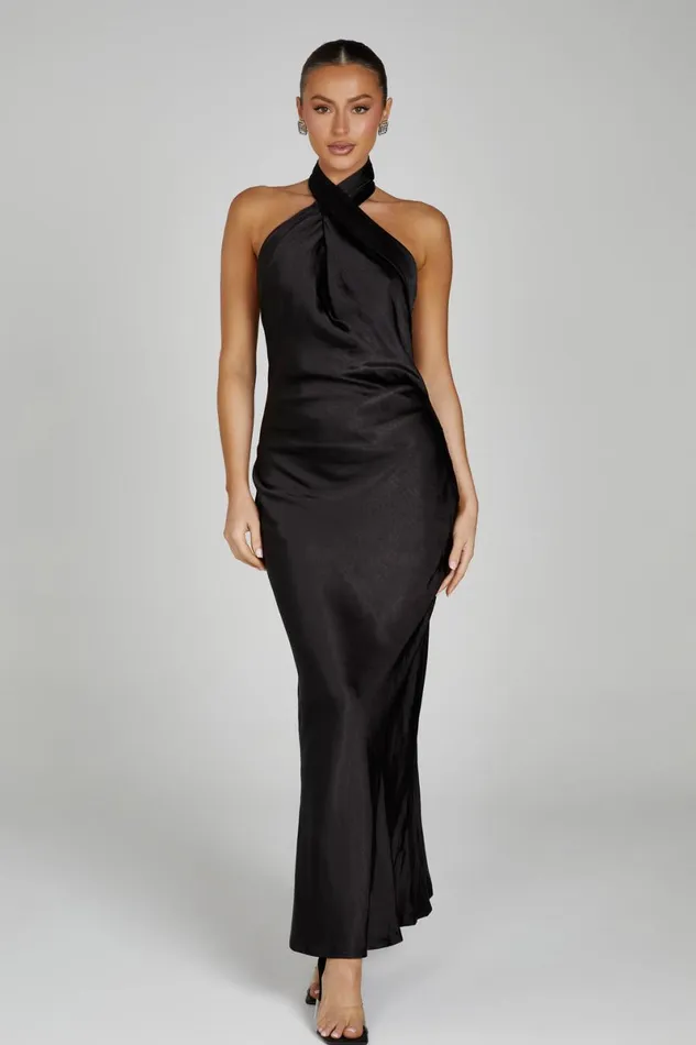 Meshki Maxi Dresses Laura Halter Satin Gown 8211 Black Black 8211 Women