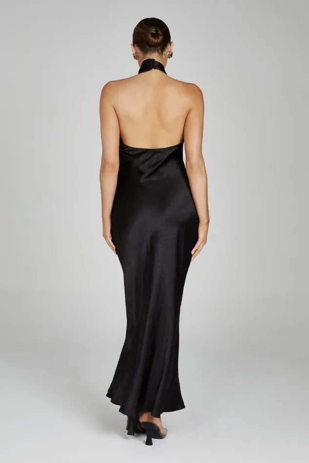 Meshki Maxi Dresses Laura Halter Satin Gown 8211 Black Black 8211 Women