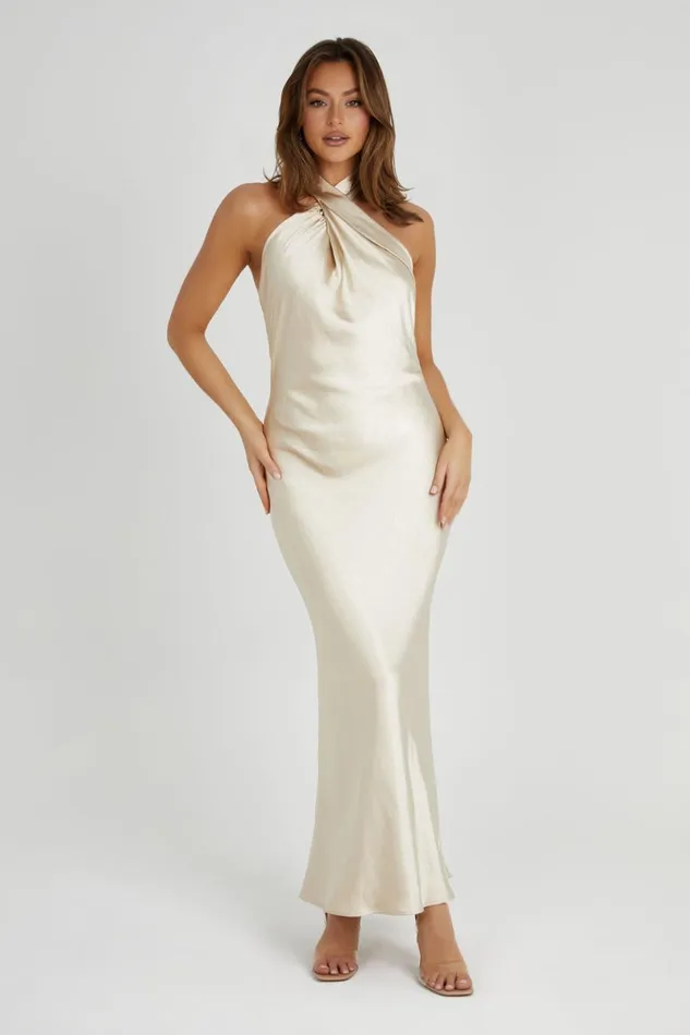Meshki Maxi Dresses Laura Halter Satin Gown 8211 Gold Gold 8211 Women