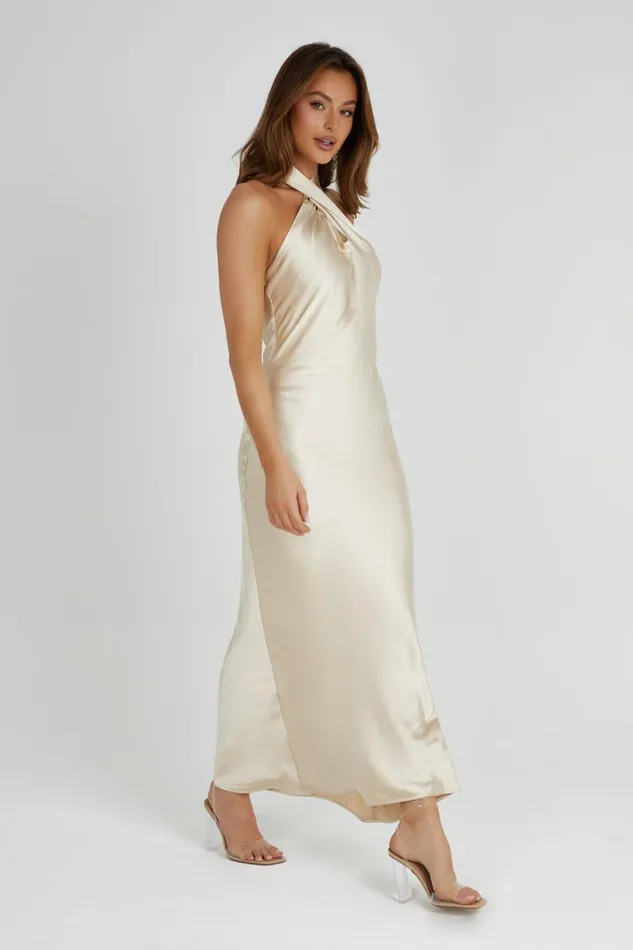 Meshki Maxi Dresses Laura Halter Satin Gown 8211 Gold Gold 8211 Women