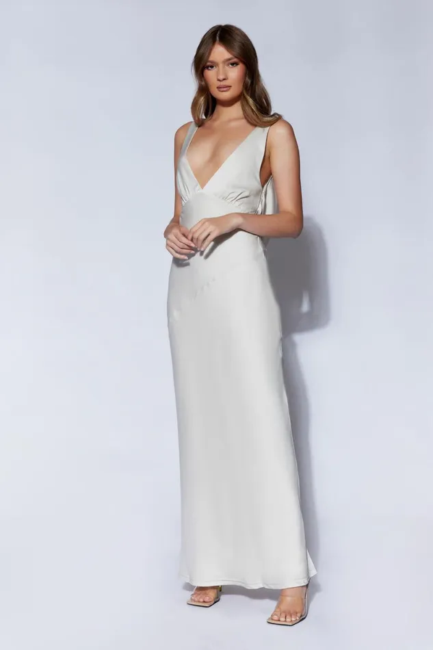 Meshki Maxi Dresses Nadia Maxi Satin Dress With Back Cowl 8211 Silver Silver 8211 Women