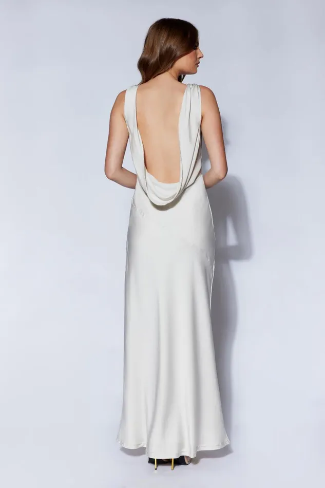 Meshki Maxi Dresses Nadia Maxi Satin Dress With Back Cowl 8211 Silver Silver 8211 Women