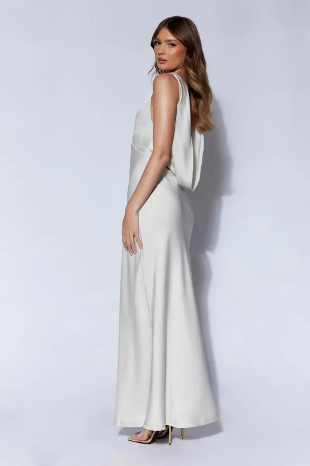 Meshki Maxi Dresses Nadia Maxi Satin Dress With Back Cowl 8211 Silver Silver 8211 Women