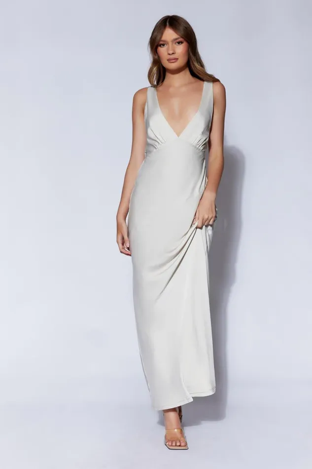 Meshki Maxi Dresses Nadia Maxi Satin Dress With Back Cowl 8211 Silver Silver 8211 Women