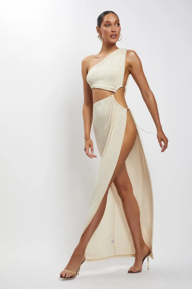 Meshki Maxi Dresses Paige Ruched Side Cut Out Maxi Dress 8211 Nude Nude 8211 Women