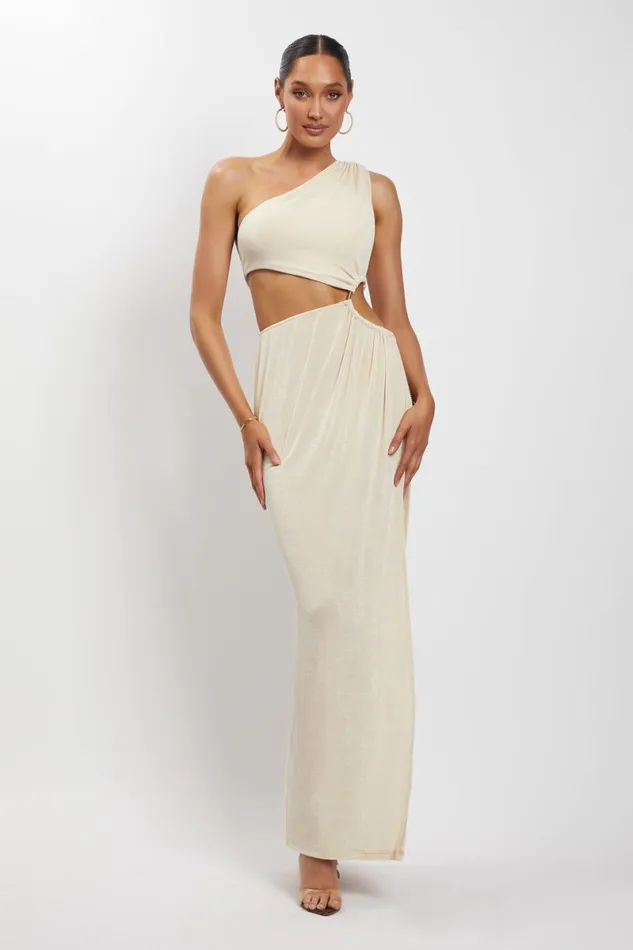 Meshki Maxi Dresses Paige Ruched Side Cut Out Maxi Dress 8211 Nude Nude 8211 Women