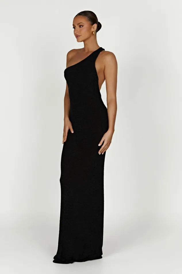 Meshki Maxi Dresses Paisley One Shoulder Knit Maxi Dress 8211 Black Black 8211 Women