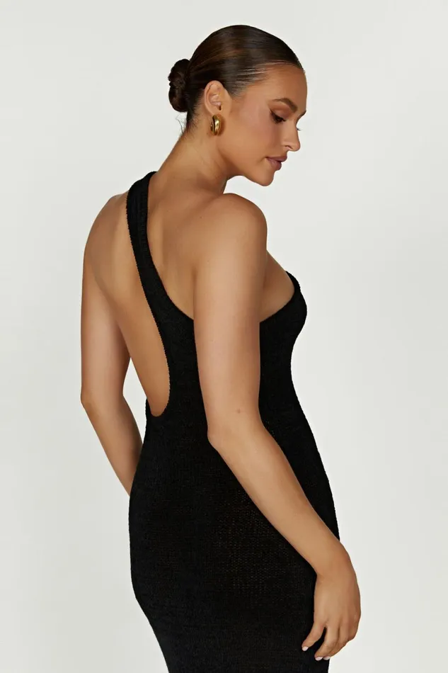 Meshki Maxi Dresses Paisley One Shoulder Knit Maxi Dress 8211 Black Black 8211 Women