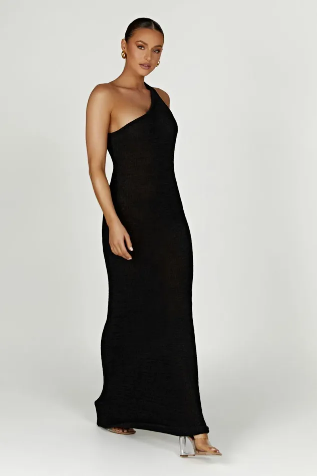 Meshki Maxi Dresses Paisley One Shoulder Knit Maxi Dress 8211 Black Black 8211 Women