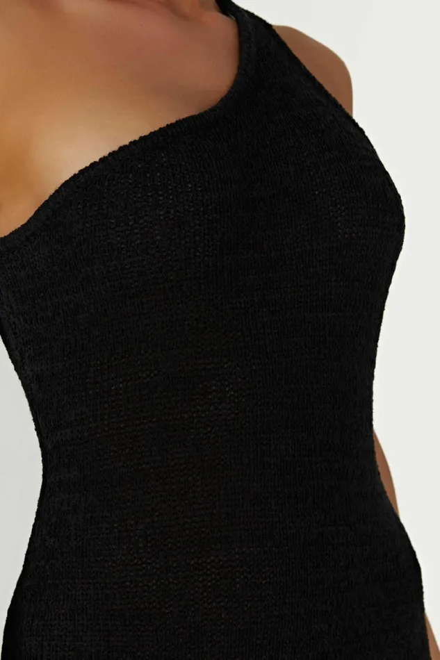 Meshki Maxi Dresses Paisley One Shoulder Knit Maxi Dress 8211 Black Black 8211 Women