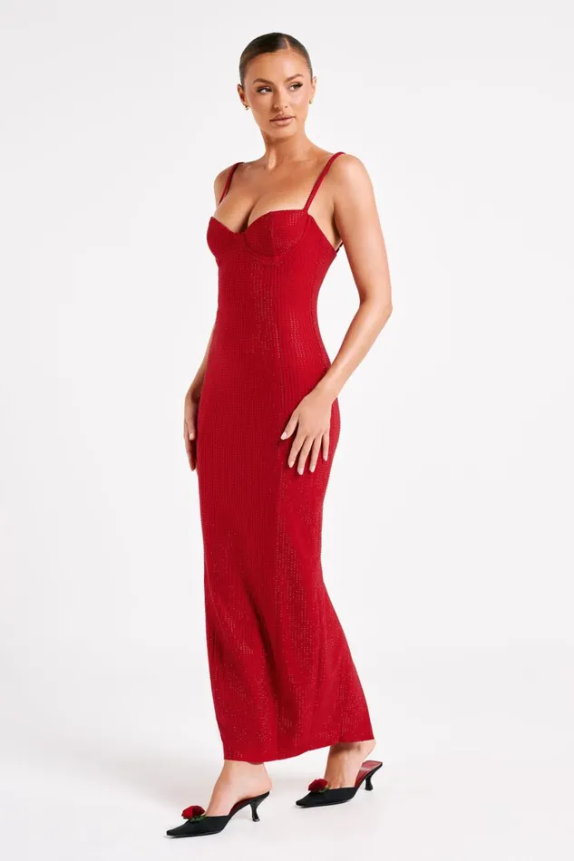 Meshki Maxi Dresses Rafaela Diamante Maxi Dress 8211 Vermilion Red Vermilionred 8211 Women