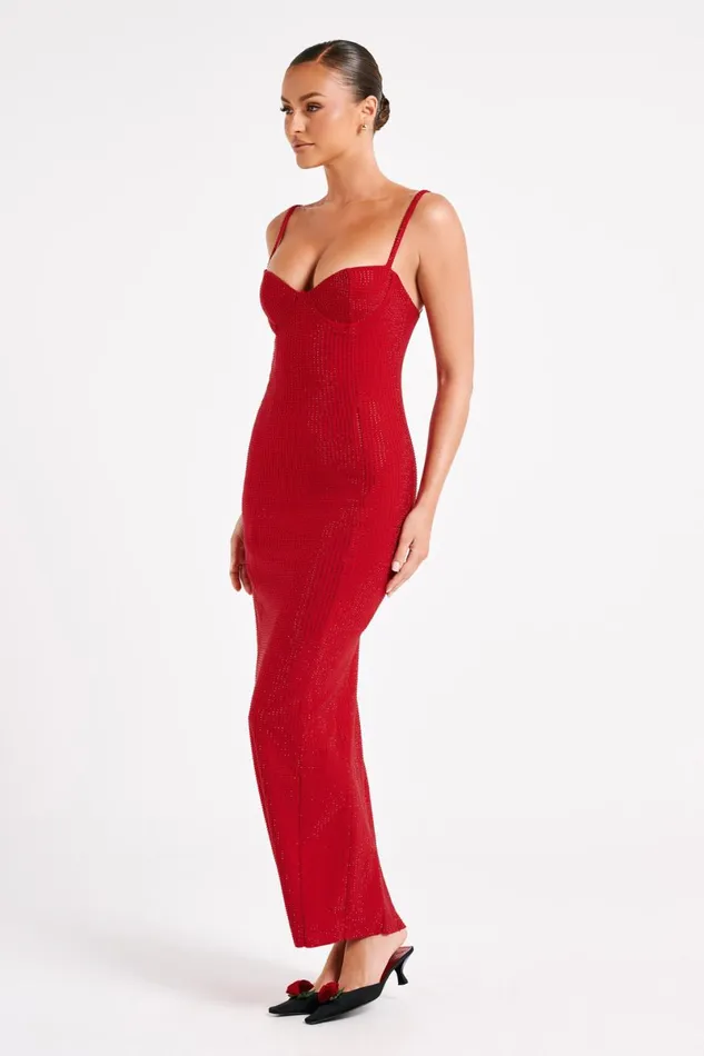 Meshki Maxi Dresses Rafaela Diamante Maxi Dress 8211 Vermilion Red Vermilionred 8211 Women