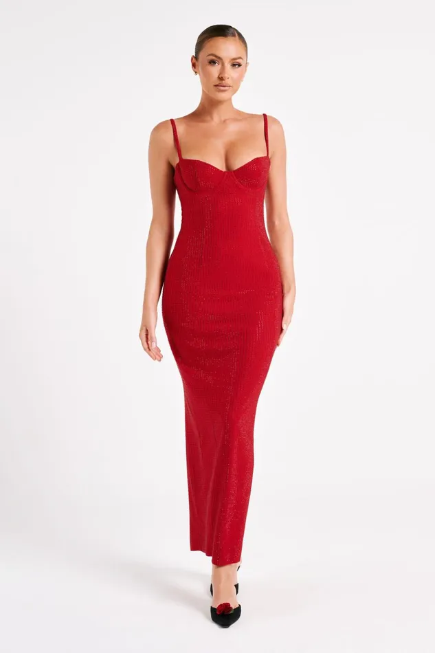 Meshki Maxi Dresses Rafaela Diamante Maxi Dress 8211 Vermilion Red Vermilionred 8211 Women