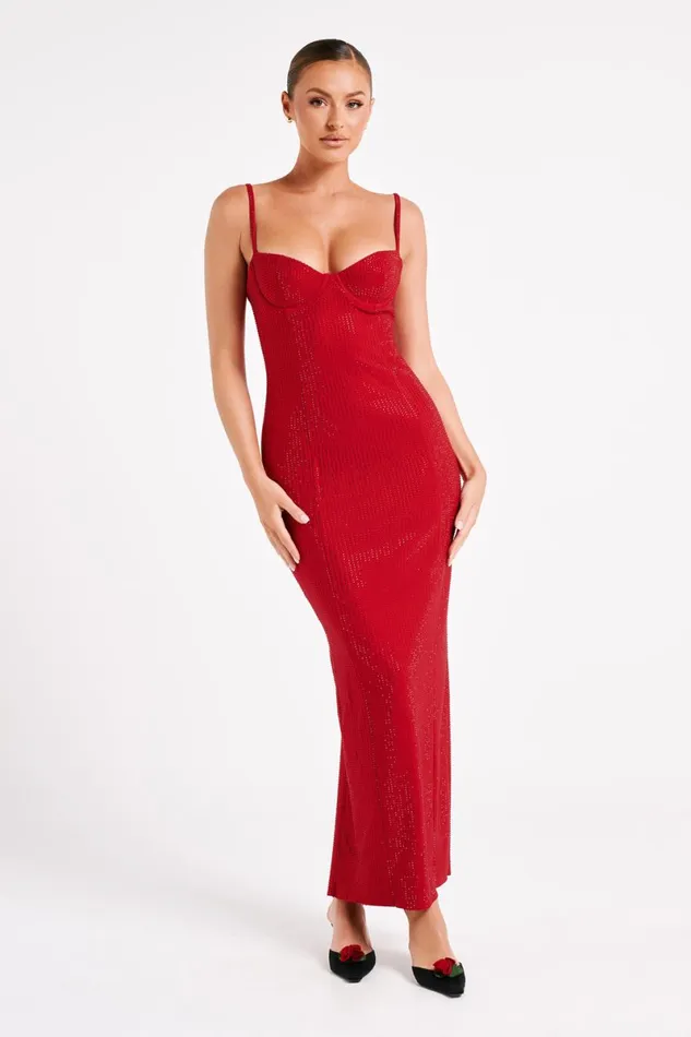 Meshki Maxi Dresses Rafaela Diamante Maxi Dress 8211 Vermilion Red Vermilionred 8211 Women