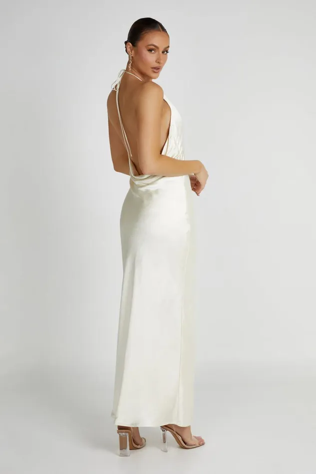 Meshki Maxi Dresses Sammy Satin Halter Maxi Dress 8211 Ivory Ivory 8211 Women