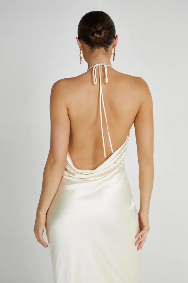 Meshki Maxi Dresses Sammy Satin Halter Maxi Dress 8211 Ivory Ivory 8211 Women