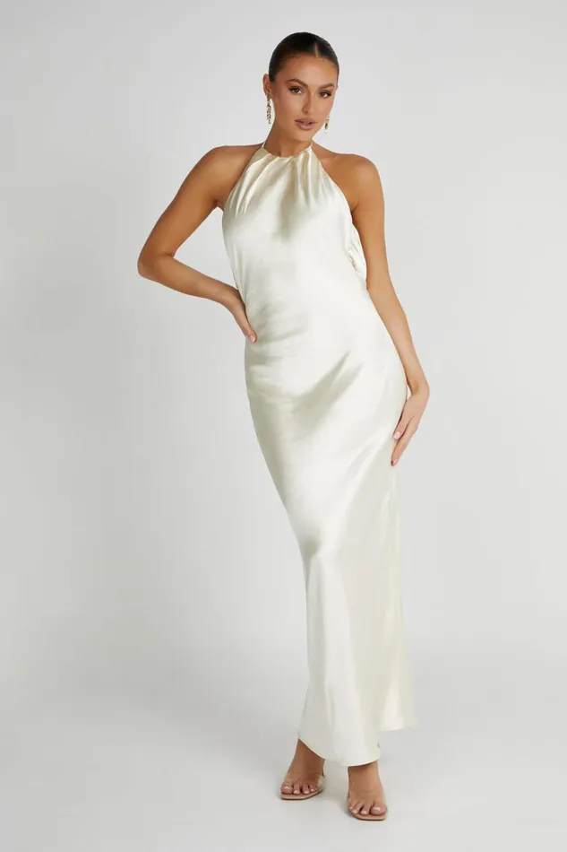 Meshki Maxi Dresses Sammy Satin Halter Maxi Dress 8211 Ivory Ivory 8211 Women