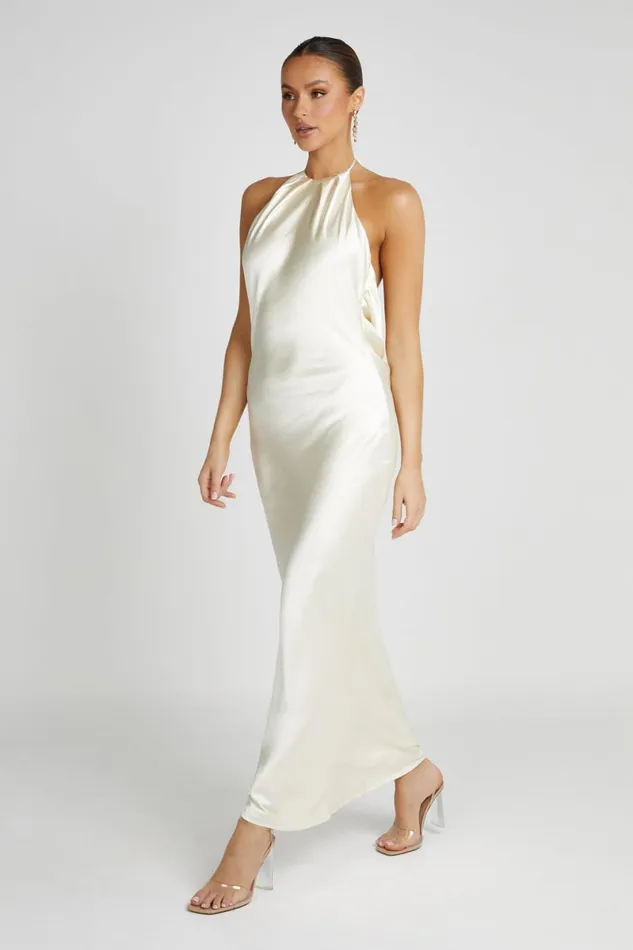Meshki Maxi Dresses Sammy Satin Halter Maxi Dress 8211 Ivory Ivory 8211 Women