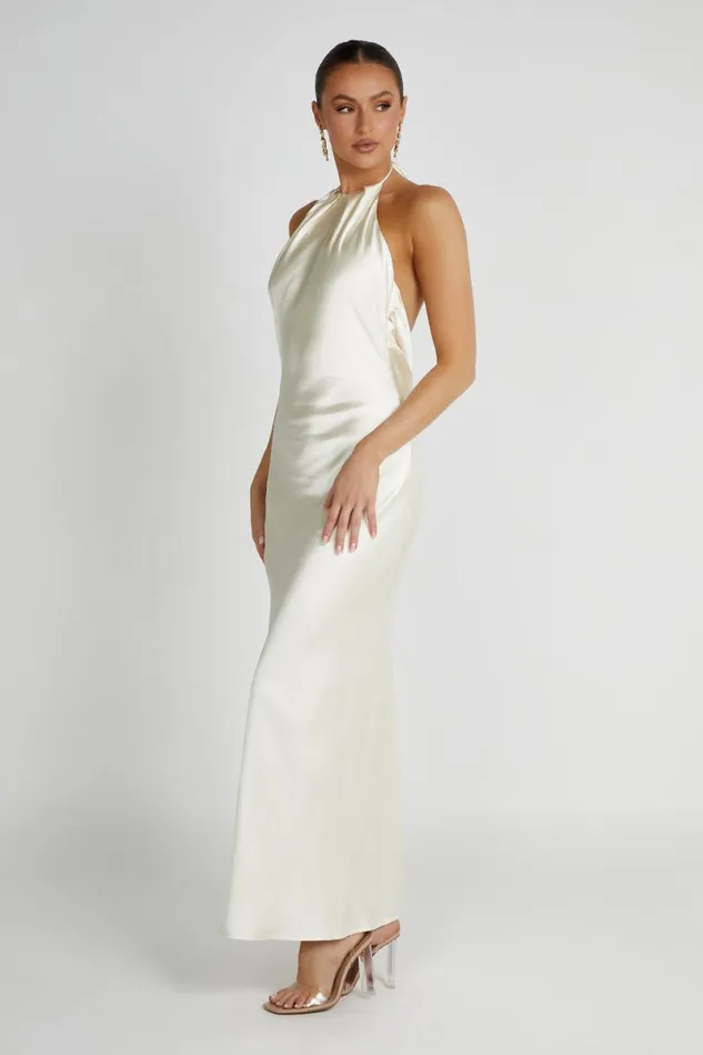 Meshki Maxi Dresses Sammy Satin Halter Maxi Dress 8211 Ivory Ivory 8211 Women