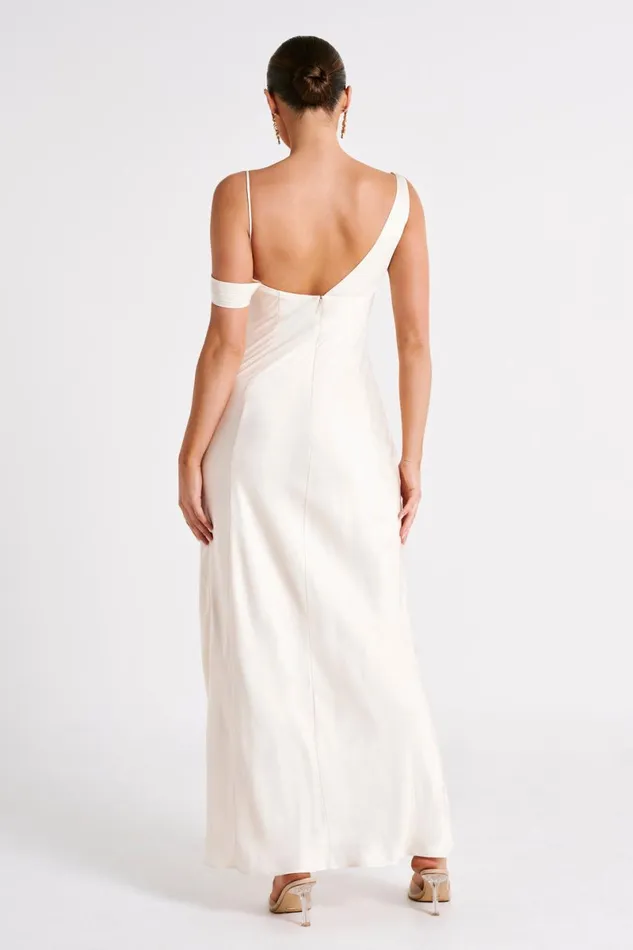 Meshki Maxi Dresses Soleil Satin Off Shoulder Maxi Dress 8211 Ivory Ivory 8211 Women
