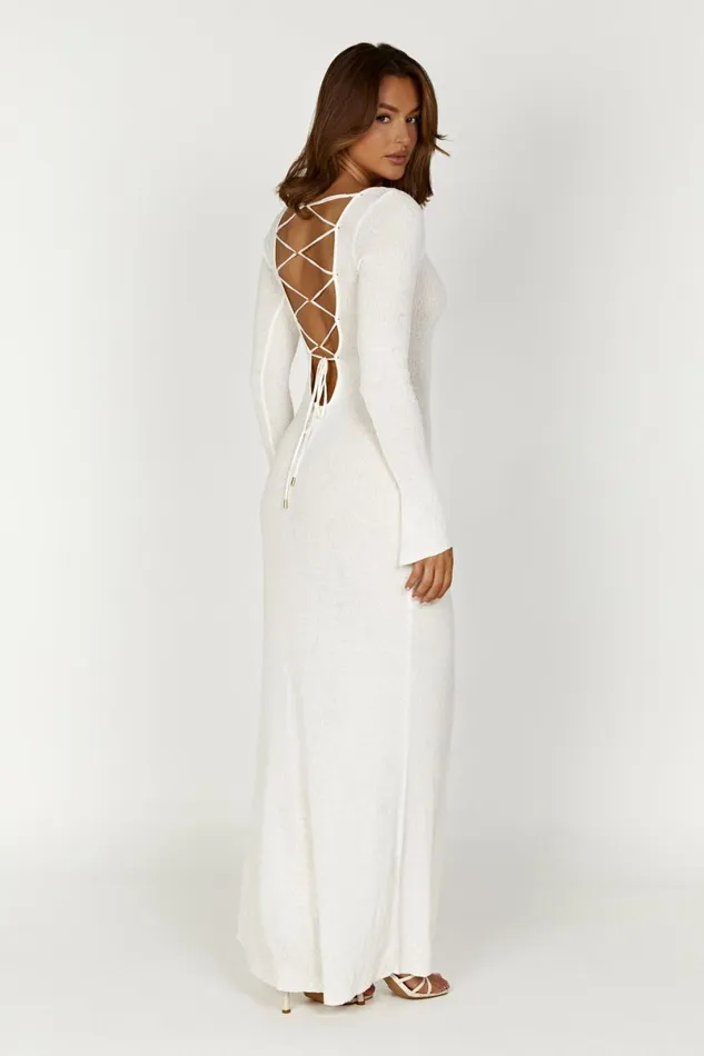 Meshki Maxi Dresses Talia Maxi Open Back Knit Dress 8211 Ivory Ivory 8211 Women
