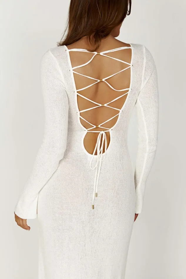 Meshki Maxi Dresses Talia Maxi Open Back Knit Dress 8211 Ivory Ivory 8211 Women