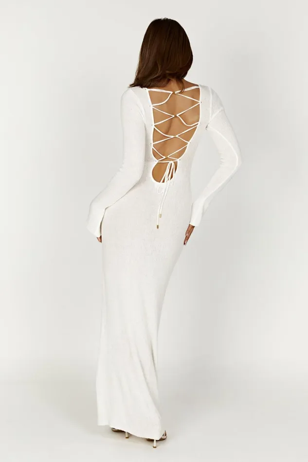 Meshki Maxi Dresses Talia Maxi Open Back Knit Dress 8211 Ivory Ivory 8211 Women