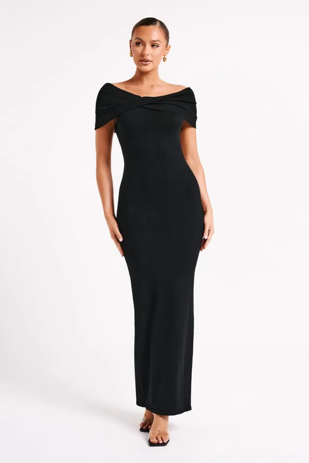 Meshki Maxi Dresses Terese Off Shoulder Knit Maxi Dress 8211 Black Black 8211 Women