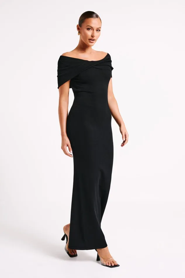 Meshki Maxi Dresses Terese Off Shoulder Knit Maxi Dress 8211 Black Black 8211 Women
