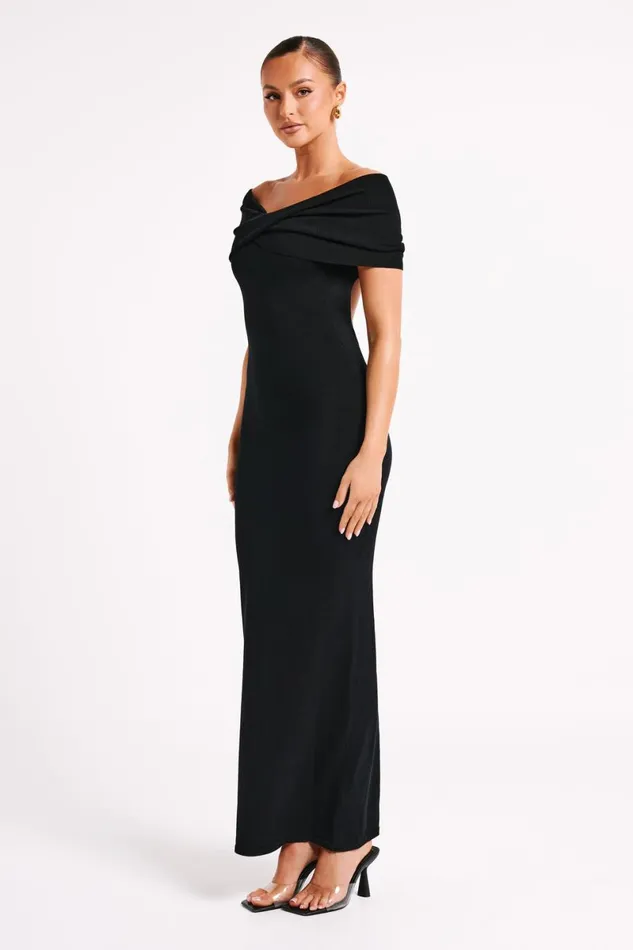 Meshki Maxi Dresses Terese Off Shoulder Knit Maxi Dress 8211 Black Black 8211 Women