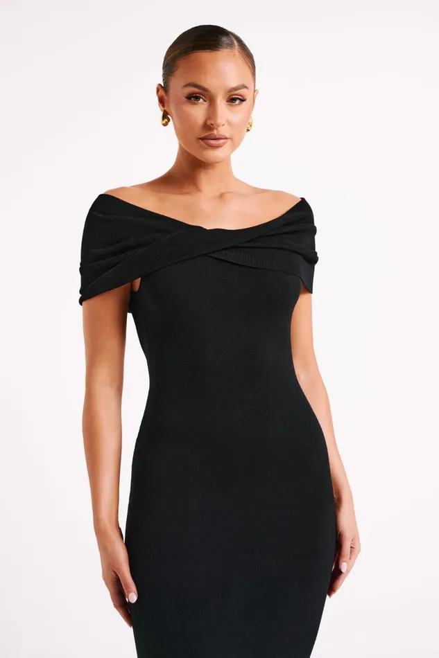 Meshki Maxi Dresses Terese Off Shoulder Knit Maxi Dress 8211 Black Black 8211 Women