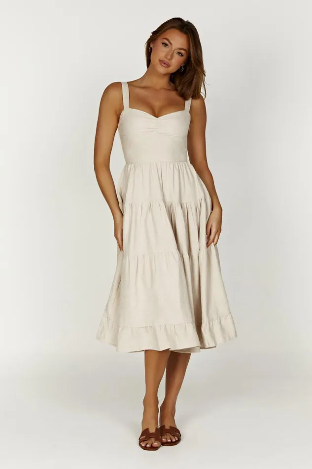 Meshki Midi Dresses Adriana Linen Midi Dress 8211 Natural Natural 8211 Women