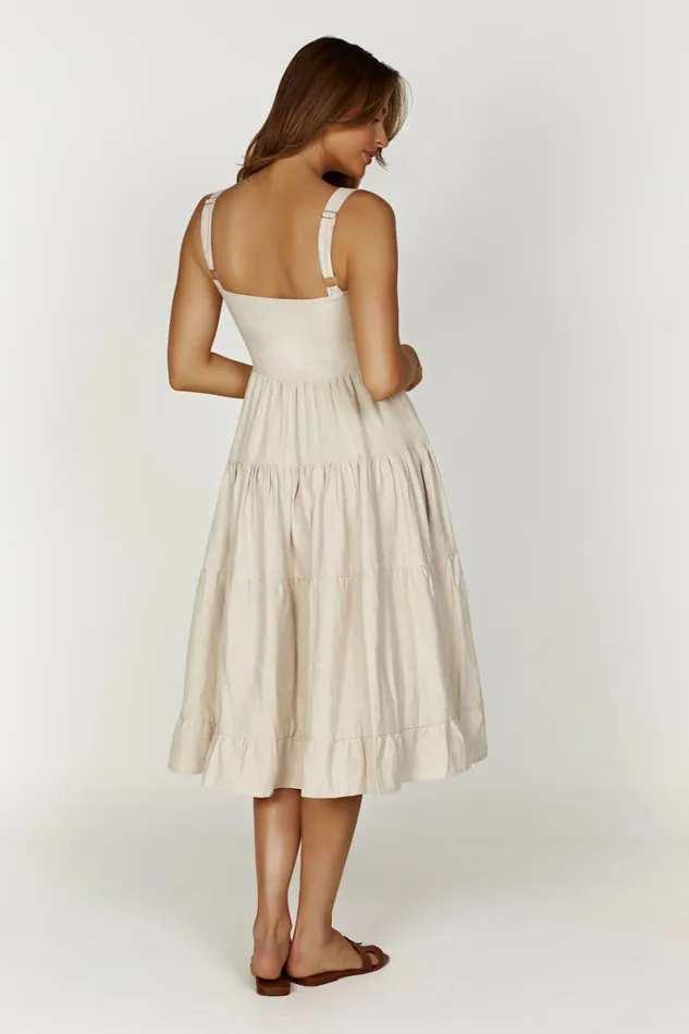 Meshki Midi Dresses Adriana Linen Midi Dress 8211 Natural Natural 8211 Women