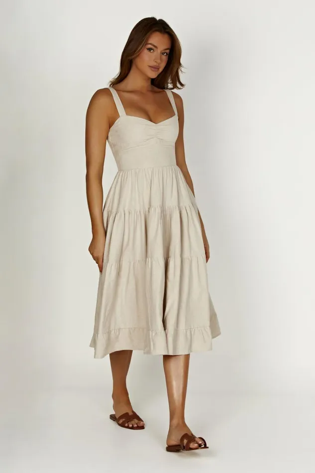 Meshki Midi Dresses Adriana Linen Midi Dress 8211 Natural Natural 8211 Women