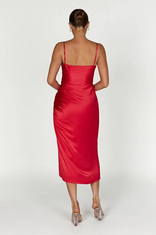 Meshki Midi Dresses Claudette Satin Drape Midi Dress 8211 Red Red 8211 Women Meshki Midi Dresses Claudette Satin Drape Midi Dress 8211 Red Red 8211 Women