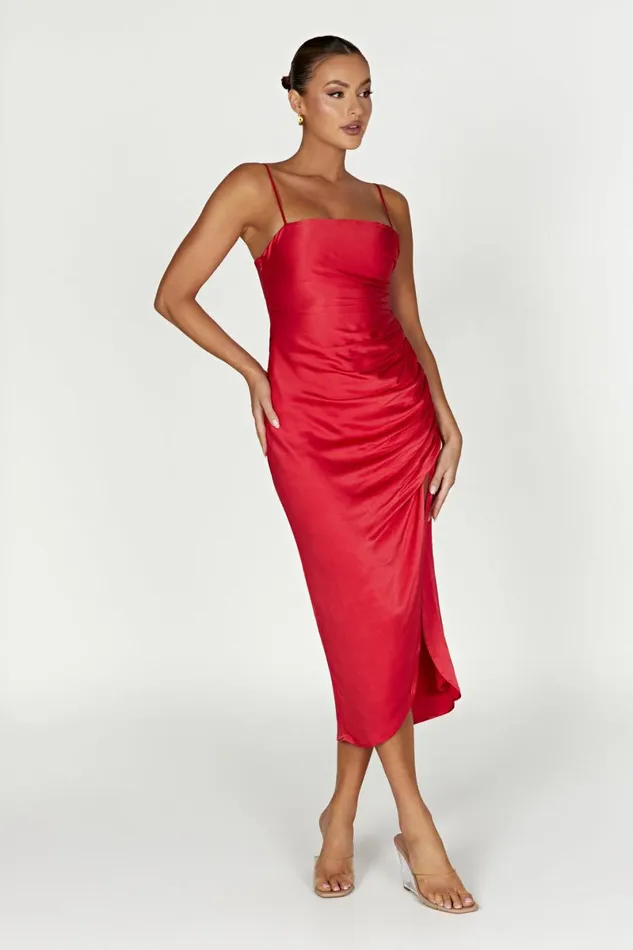 Meshki Midi Dresses Claudette Satin Drape Midi Dress 8211 Red Red 8211 Women Meshki Midi Dresses Claudette Satin Drape Midi Dress 8211 Red Red 8211 Women