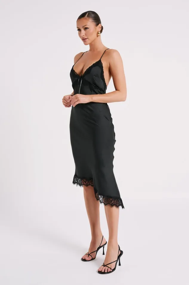 Meshki Midi Dresses Crawford Satin Midi Dress 8211 Black Black 8211 Women